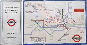 1933 London Underground H C Beck diagrammatic, card POCKET MAP from the first-year series titled '