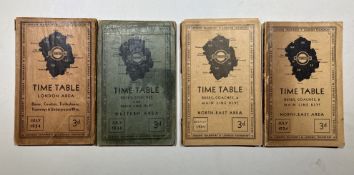 Four 1934 London Transport timetable books. In well used condition (August 1934 has a loose cover).