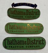 A collection of three Chatham & District cap badges including a drivers badge. Badges in overall