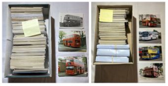Modern 6x4 photographs of buses and coaches and a small quantity of postcard-size B&W photographs