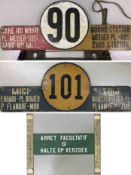 Selection (5) of Belgian TRAMWAY ITEMS: firstly, 2 wooden dual-language destination boards from