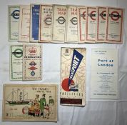 12x London Transport fold out pocket maps from the 1940s to 50s. One Birmingham facilities fold