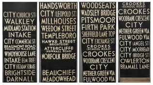 A Sheffield tram end top (ultimate terminus) destination blind at one time fitted to Standard tram