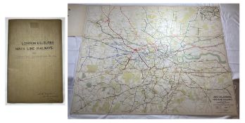 London & Suburbs Mainline Railways and London Underground poster. A very large paper poster
