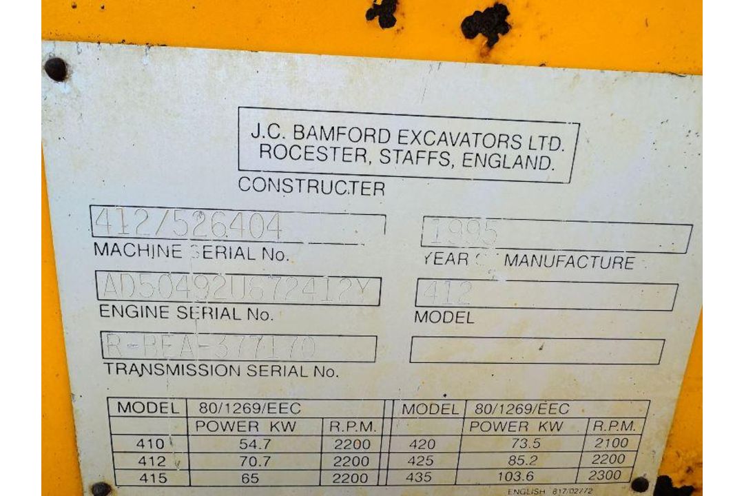 JCB 412 4WD LOADING SHOVEL C/W PERKINS ENGINE & BRAND NEW BUCKET - 10825 HOURS - Image 13 of 16