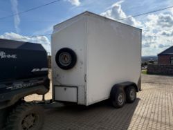 TWIN AXLE BOX TRAILER- C/W SPARE WHEEL- BUILT IN CUPBOARD INSIDE