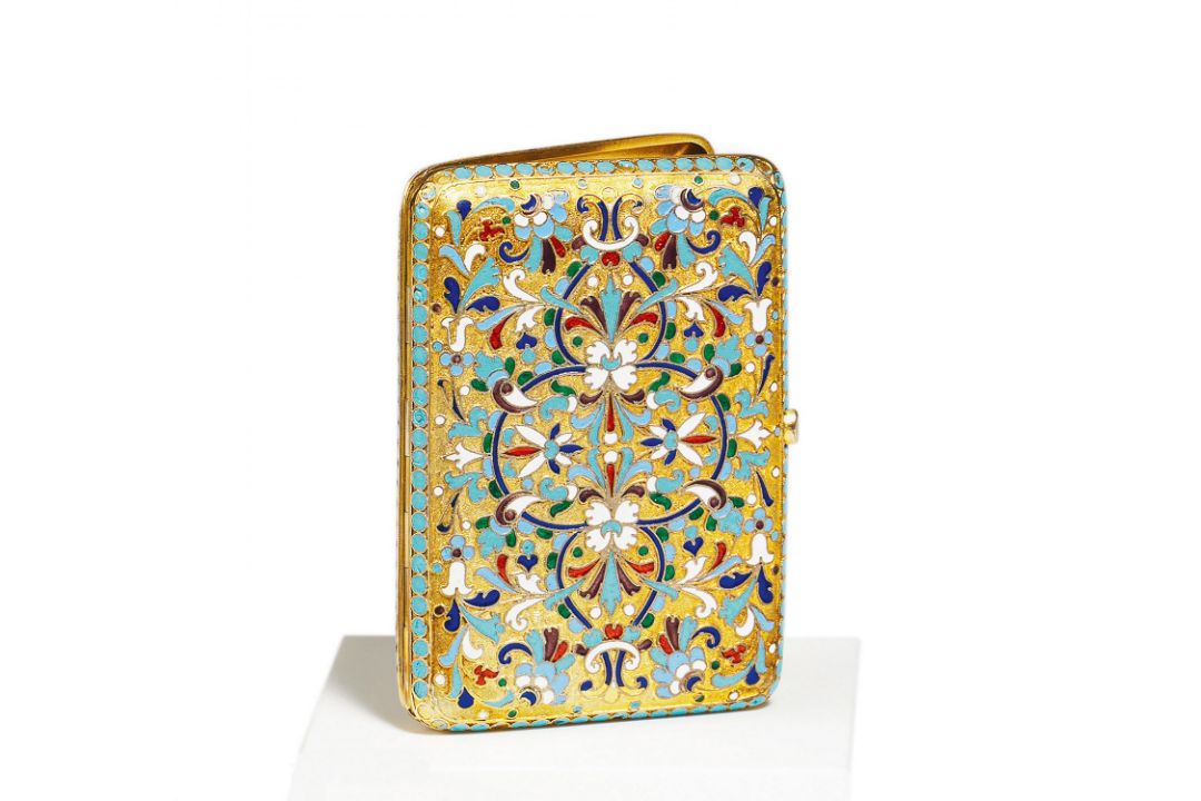 Zigarettenetui mit floralem Cloisonnédekor - Bild 1 aus 8
