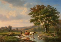 Louis Pierre Verwée und Eugène Verboeckhoven: Weite Tallandschaft mit Hirten und seinem Vieh