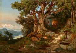 Heinrich Reinhold: Italienische Gebirgslandschaft mit Klosterkapelle im Wald