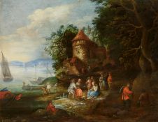 Johannes Jacob Hartmann: Landschaft am Wasser mit Fischern