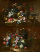 Francesco Guardi: Zwei Gemälde: Blumenstillleben mit einem Weidenkorb / Stillleben mit Blumen und Fr