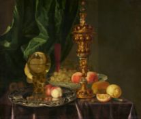 Simon Luttichuijs: Stillleben mit Weinglas, Akeleipokal und Obst