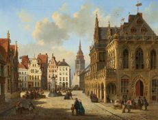 Emil Pierre Joseph de Cauwer: Der Marktplatz in Bremen mit dem Roland vor dem Rathaus