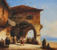 Caspar Johann Nepomuk Scheuren: Tanz vor dem Wirtshaus am Strand bei Neapel