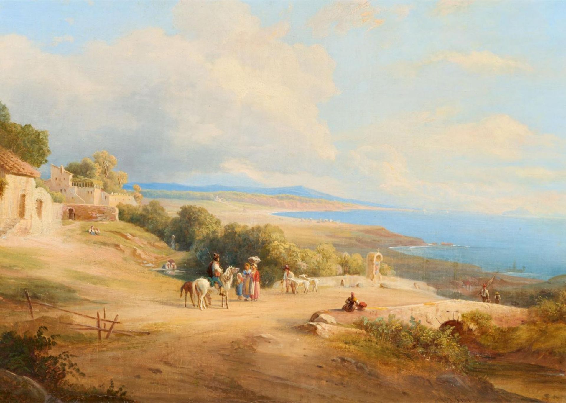 Johann Jakob Frey: Blick entlang der Bucht bei Nettuno