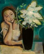 Karl Hofer: "Mädchen am Tisch mit Vase"