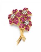 Korund-Diamant-Brosche "Blumenstrauß"