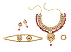 Emaille-Farbstein-Set: Collier, Ring, Ohrschmuck und Armband