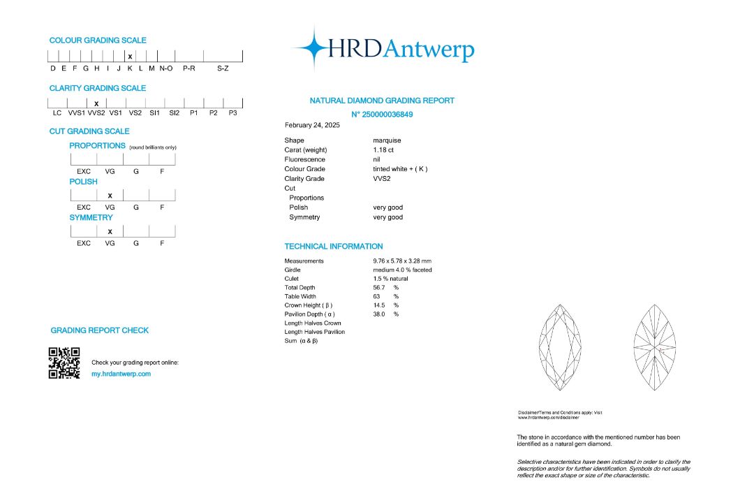 1.18 ct. Marquise HRD certified natural diamond - Bild 4 aus 4