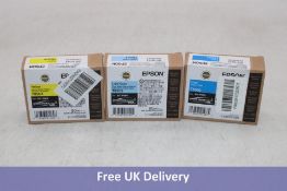Three Epson Ink Cartridge, 1 X T8505 Light Cyan C13T850500, 1 X T8502 Cyan C13T850200, 1 X T8504 Yel