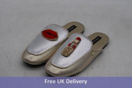 Lines London Classic Mules with Red Lipstick & Lips Brooches, Silver/Gold, Size L