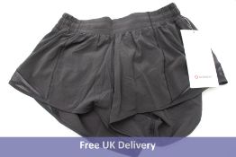 Two Lululemon Hotty 2.5 Inch Low Rise Shorts, Black, Size 6