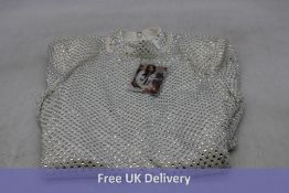 Self-Portrait Rhinestone Fishnet Top, Silver, Size 10