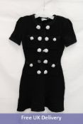 Self-Portrait Buttoned Short Sleeve Knit Mini Dress, Black, Size XS