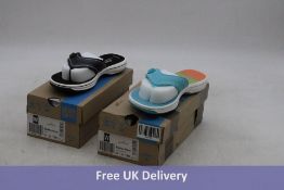 Two pairs Clarks Brinkley Reyna Sandals to include 1x Turquoise/Ombre, UK 5, 1x Black, UK 3, Boxes D