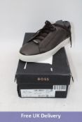 BOSS Gary Grained-Leather Trainers with Hidden Laces, Dark Brown, UK Size 10. Box damaged