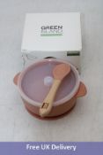 Eighteen Green Island Silicone Baby Bowl with Lid and Bamboo and Silicon Spoon Set, Beige