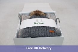 Barbour Saltburn Beanie & Tartan Scarf Gift Set, Grey/Peach/White, One Size. Box damaged
