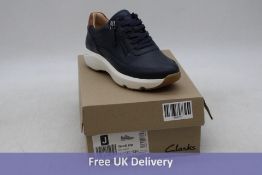 Clarks Tivoli Zip Leather Trainers, Navy, UK 3. Box damaged