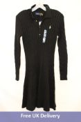 Polo Ralph Lauren Flared Cotton Cable Knitted Dress, Black, Size XS