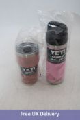 Two Yeti Items to include 1x Rambler Bottle 18oz Chug Cap, Power Pink 1x 20 Oz Tumbler with MagSlide