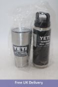 Two Yeti Items to include 1x Rambler 26 Oz Straw Cup, Silver, 1x Rambler 26 Oz Bottle with Chug Cap