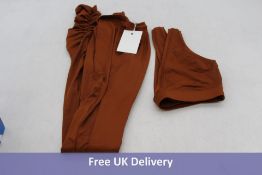 CEO Collection Spex 2 Piece Asymmetrical Leggings and Crop Top, Brown, Medium