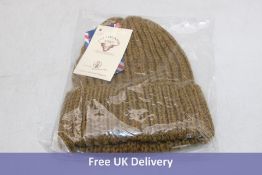 Five Highland 2000 Cuffed Cable Knit English Wool Beanie Hats, Toffee