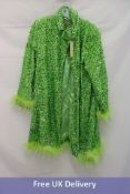 Jayley Sequin Feather Trim Trench Coat, Lime Green, Size L/XL