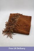 Real Leather Fringed Trousers, Tan, Size 36