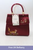 Fox & Mushroom Embroidered Satin Tote, Burgundy