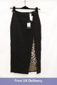 Roberto Cavalli Midi Skirt with Slit, Black, Leopard Print Inside, Size 40