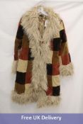 Superdry Patchwork Long Afghan Coat, Brown/Patchwork Cord, Size 14
