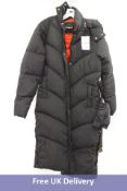 Desigual Long Puffer Jacket with Belt, Black, Size M