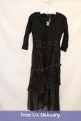 Maje Sequined Tiered Open Knitted Stretch Jersey Midi Dress, Black, EU 38
