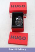 Hugo Fast Multifunction Leather Strap Watch, Blue