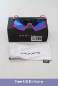 Oakley Personalised Ski Glasses, Frames Pink Black/Lenses Blue, Wipe Out Rosie Engraved On Lens