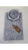Stenstroms Mens 100% Linen Striped Shirt, Blue and White, Size S
