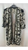 Le Comte Women's Long Cardigan Denim Floral, Beige/Black, Size 14