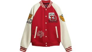 Superdry Men's College Patched Bomber Jacket, Varsity Red, XXL